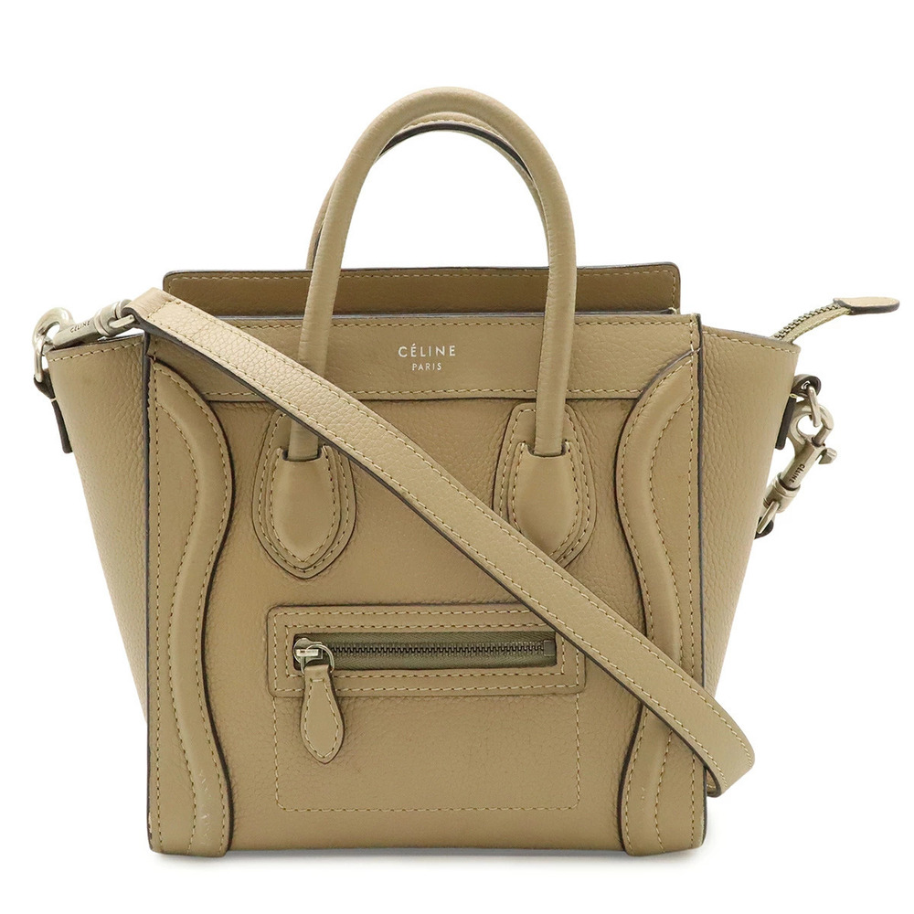 Celine Luggage Tote Shopper 2way Crossbody Leather Beige Cream